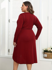Solid Long Sleeve Wrap Dress
