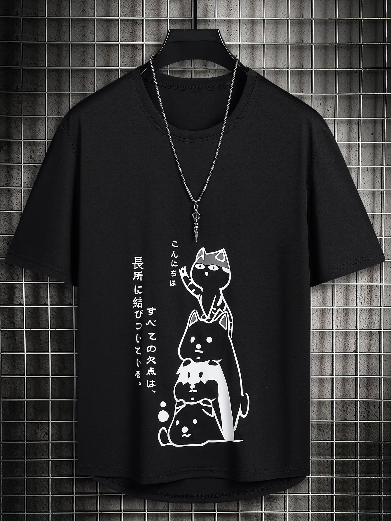 Anime Cat Print Men's Crew Neck T-shirt Casual Comfy Tees for Summer