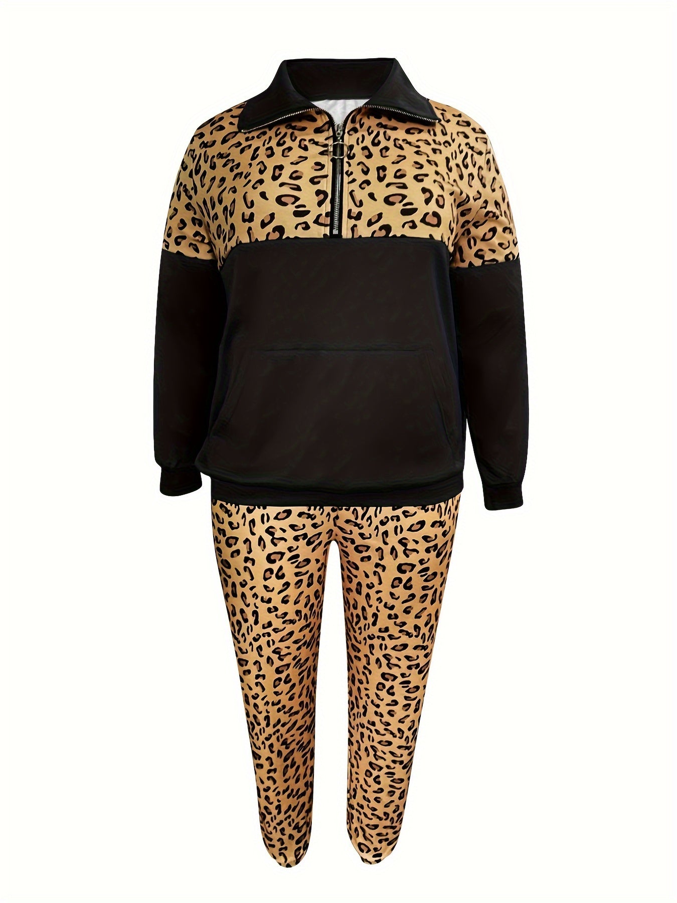 Women's Plus Colorblock Leopard Print 2 Piece Set