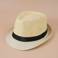 Vintage Fedora Cap Straw Sun Hat Lightweight Breathable Trilby Hats