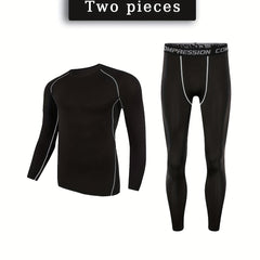 Men's Solid 2-Piece Sportswear Set Long Sleeve T-Shirt & Legging Gym Fitness