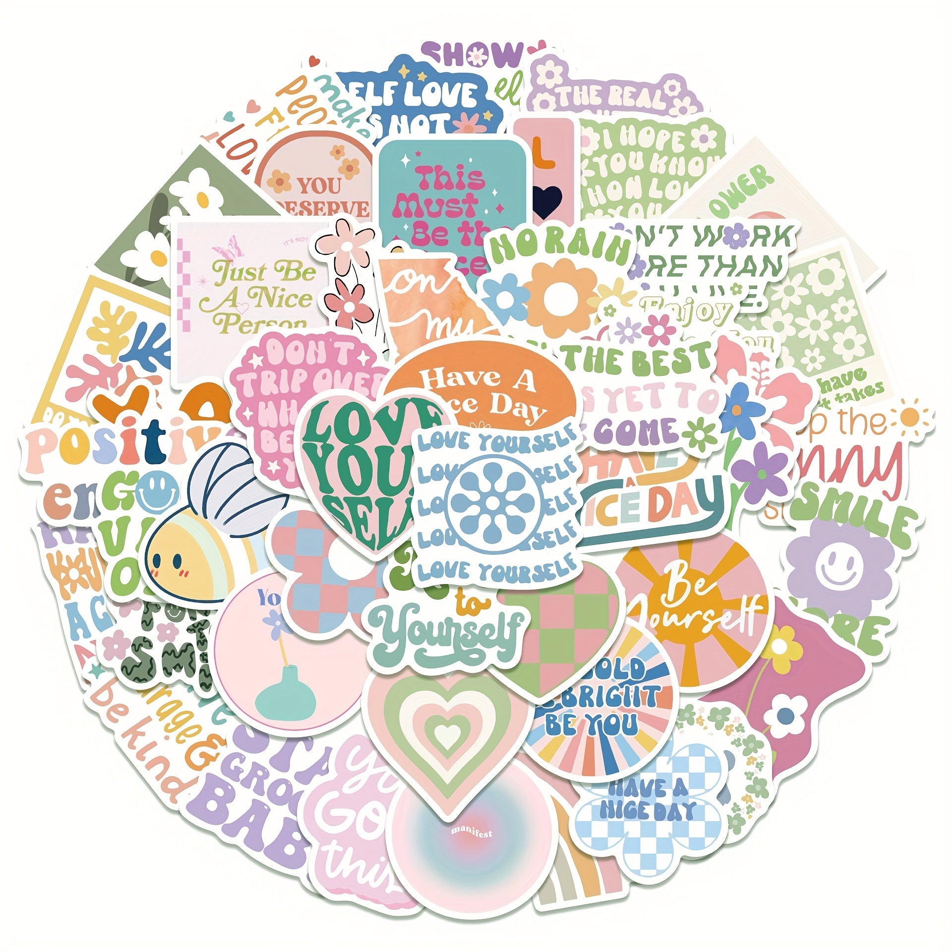 50pcs Pastel Painting Stickers for DIY Journals - English Adhesive Decals