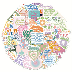 50pcs Pastel Painting Stickers for DIY Journals - English Adhesive Decals
