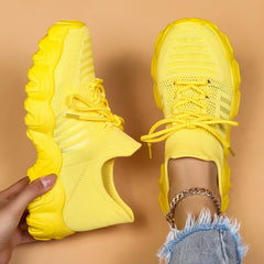 Soft Thick Sole Shock Absorption Flying Woven Sneakers Mesh Breathable