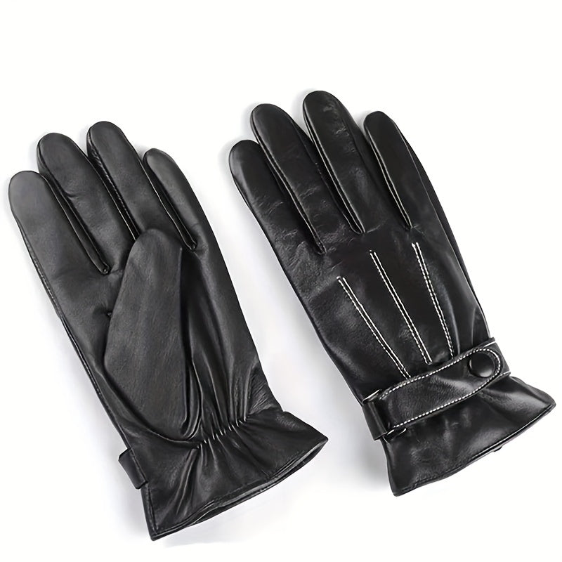 Men's Winter Leather Plus Velvet Touch Screen Gloves Waterproof Windproof