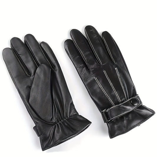 Men's Winter Leather Plus Velvet Touch Screen Gloves Waterproof Windproof