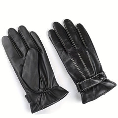 Men's Winter Leather Plus Velvet Touch Screen Gloves Waterproof Windproof