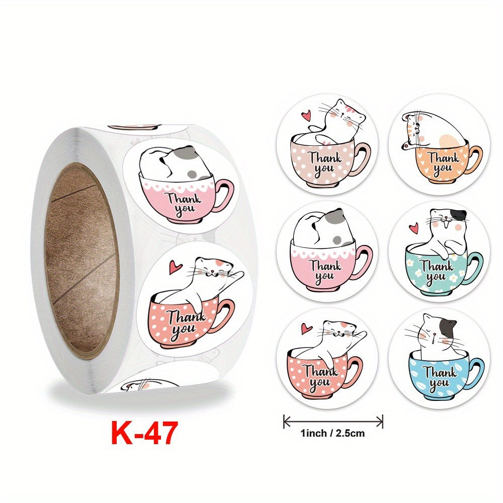 160pcs Coffee Cup Cat Thank You Stickers Office Stationery Gift Label Sealing