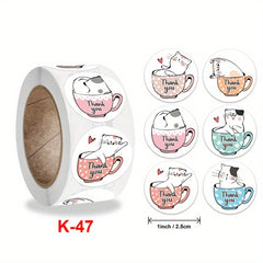 160pcs Coffee Cup Cat Thank You Stickers Office Stationery Gift Label Sealing