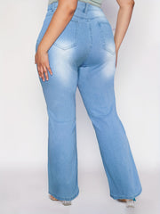 Solid High Rise Flared Leg Jeans
