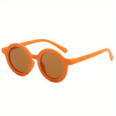 Girls Cartoon Plaid Round Frame Sunglasses UV Protection