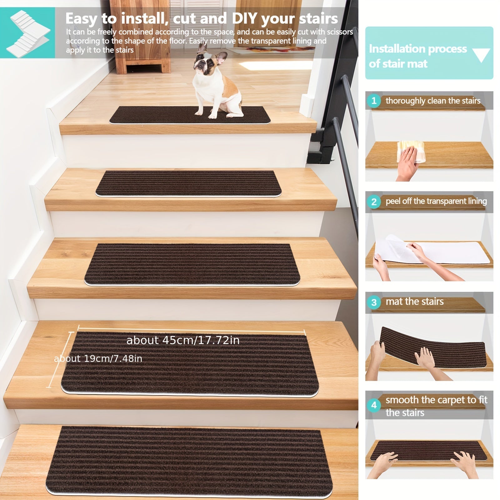 15pcs Non Slip Stair Rugs Soft Washable Stair Carpet Runner for Hall