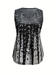Colorblock Dot Print V Neck Tank Top Medium Stretch