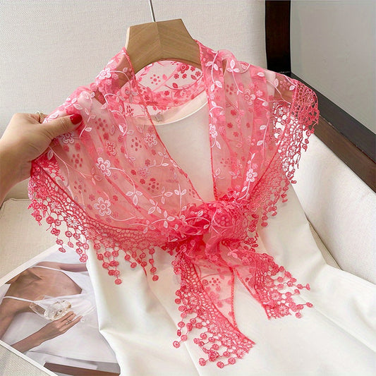 Hollow Lace Shawl Fringed Scarf Lightweight Breathable Shawl Wrap