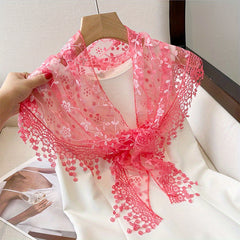 Hollow Lace Shawl Fringed Scarf Lightweight Breathable Shawl Wrap