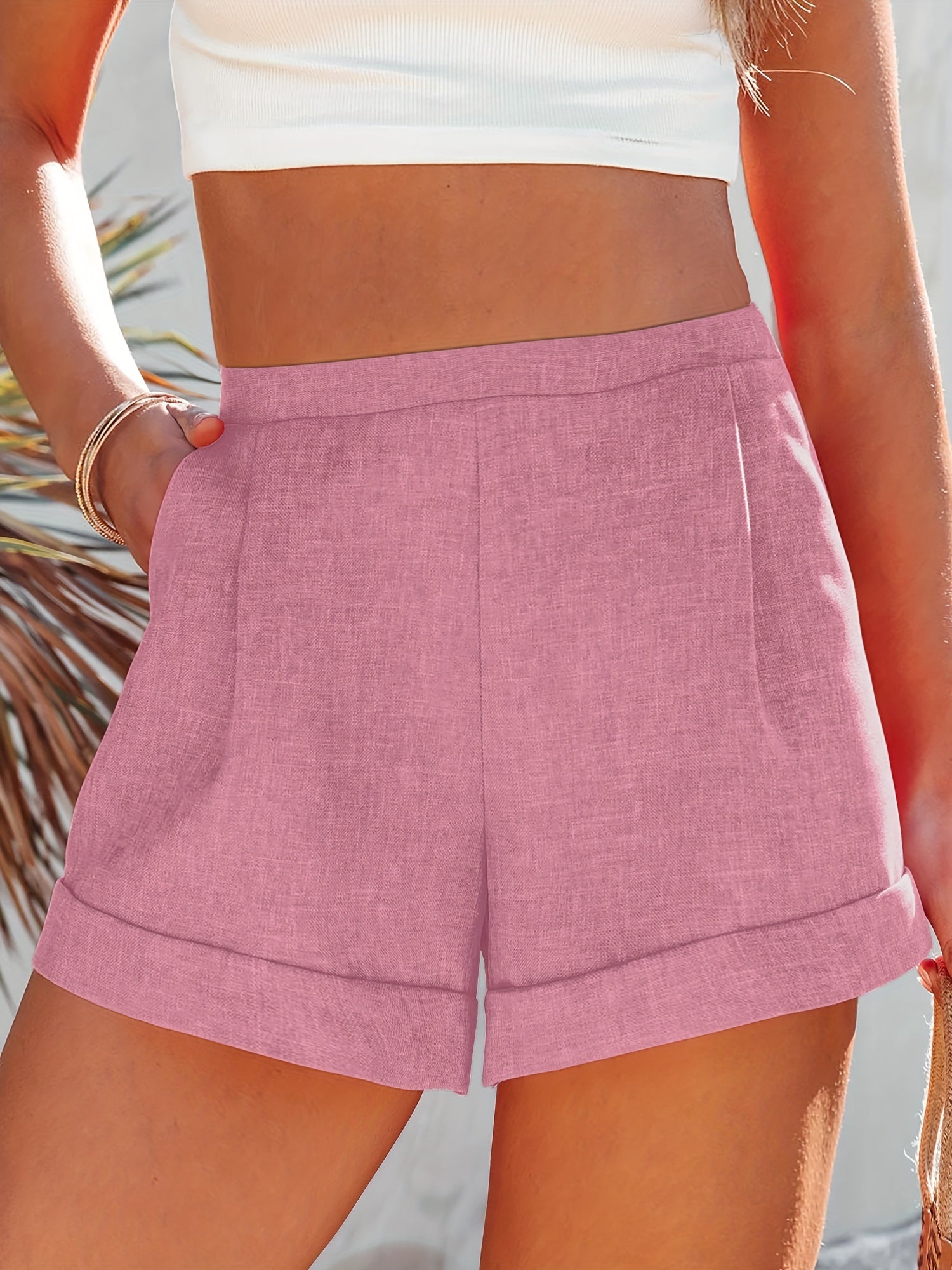 Casual Shorts Women's Plus Elastic High Rise Shorts