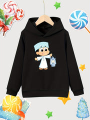 Cartoon Boy Pattern Girl's Cotton Hoodie Active Sweatshirt