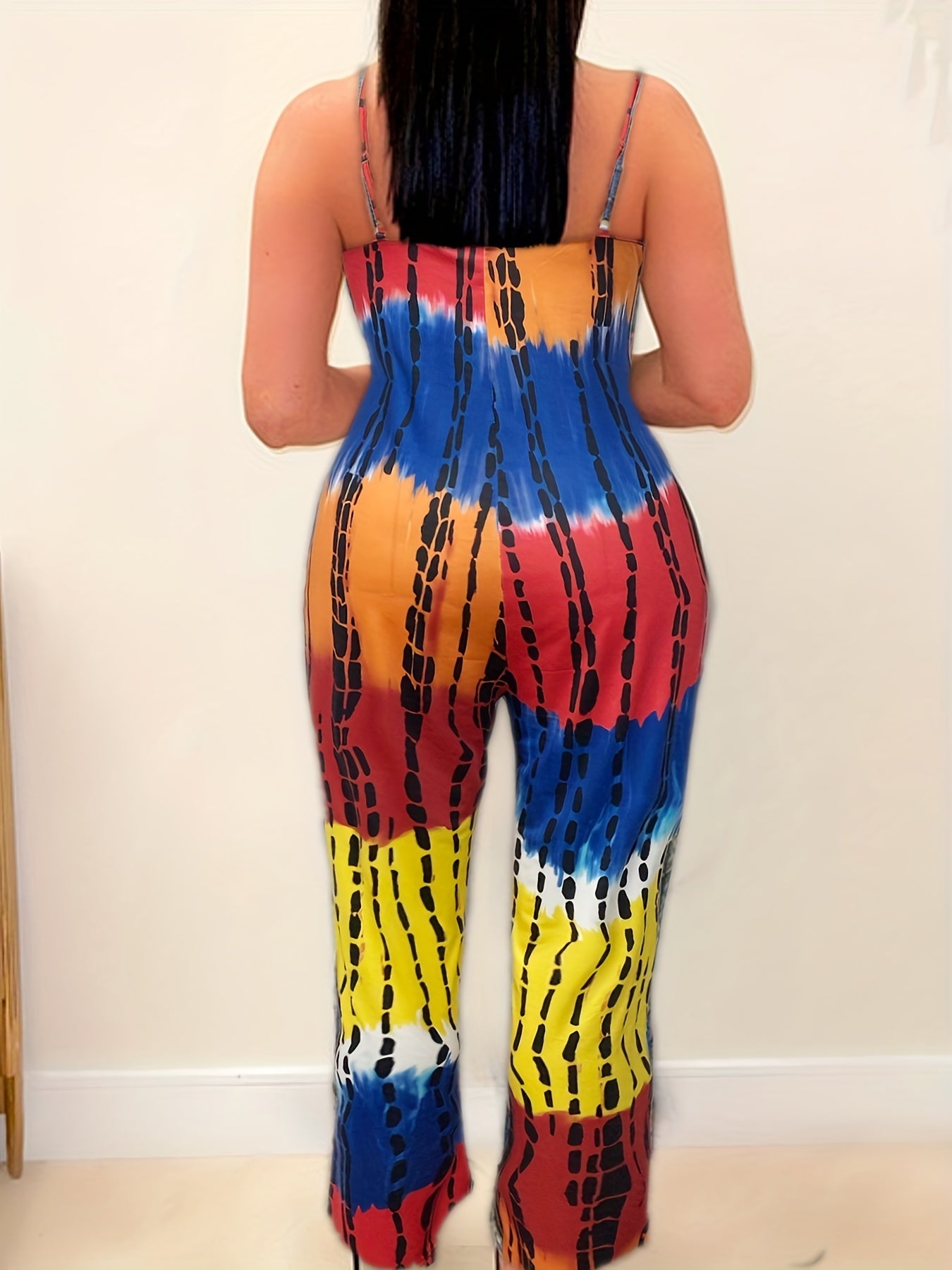 Tie Dye Cami Jumpsuit Round Neck Slight Stretch