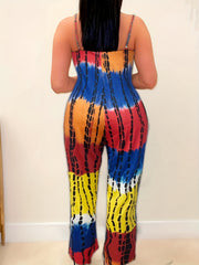 Tie Dye Cami Jumpsuit Round Neck Slight Stretch