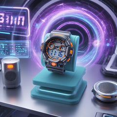 Blue and Orange Sports Digital Watch Waterproof Wristwatch for Men