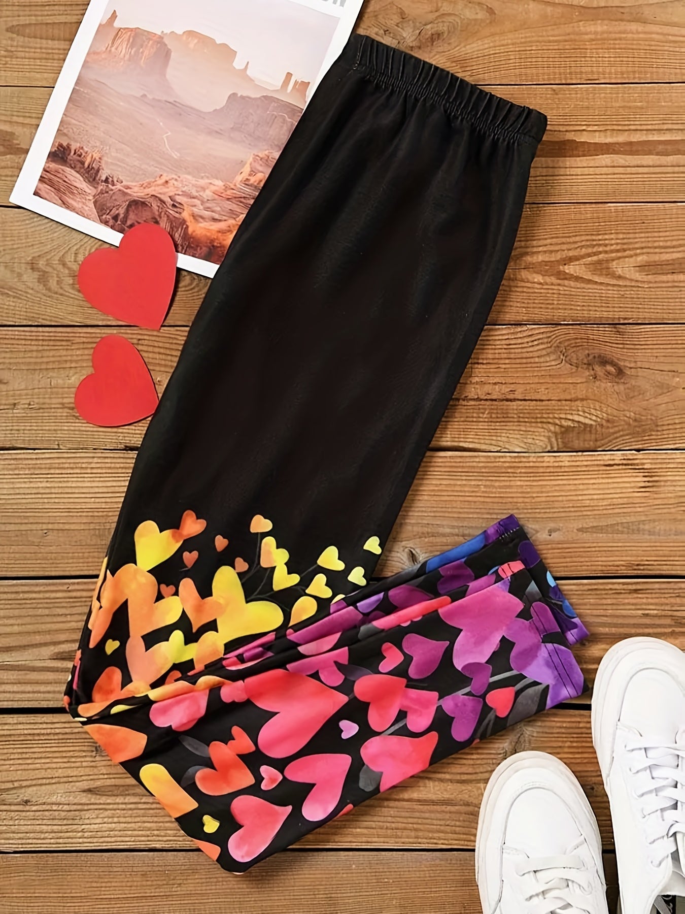 Colorful Heart Print High Rise Leggings