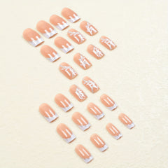 24pcs French Tip Press On Nails Leaves & Glitter Spring Summer Decor