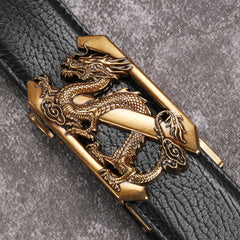 Vintage Men's Belt Golden Dragon Pattern Automatic Buckle