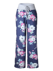 Flower Print Loose Pants Casual Lace up High Waist Wide Leg