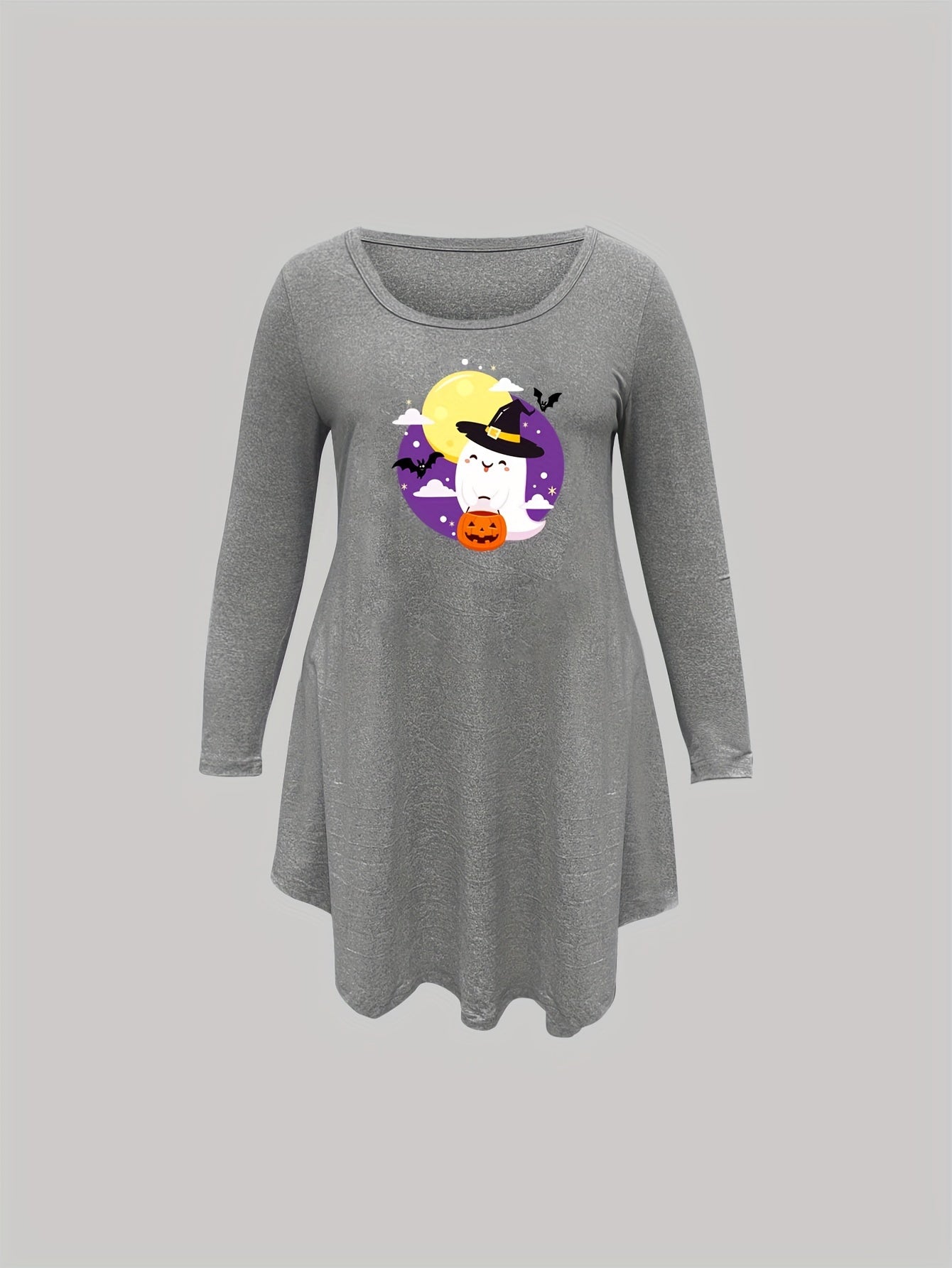 Halloween Nightdress Women's Plus Cartoon Ghost & Bat Print