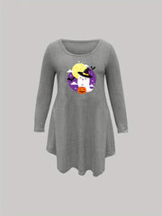 Halloween Nightdress Women's Plus Cartoon Ghost & Bat Print