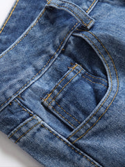 Loose Fit Straight Jeans Wide Leg Flap Pockets Non Stretch Casual Denim Pants