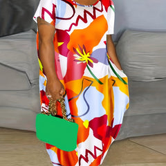 Casual Dress Women's Plus Print Short Sleeve Maxi Dress