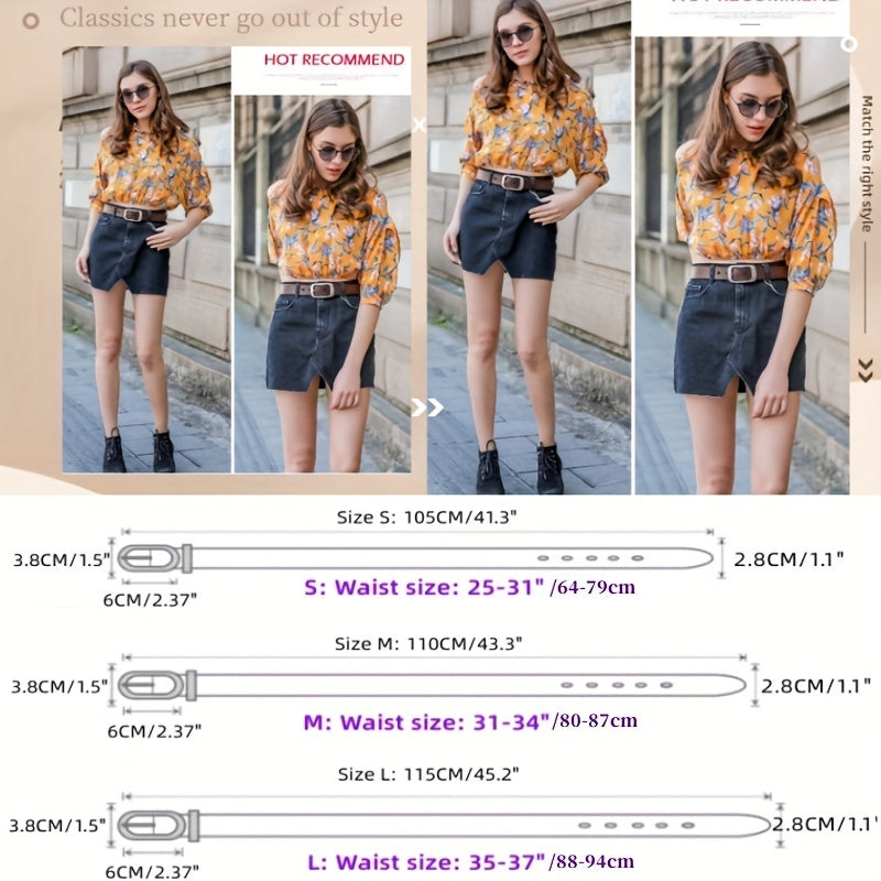 Vintage Leather Belt Solid Casual Jeans Belt for Women