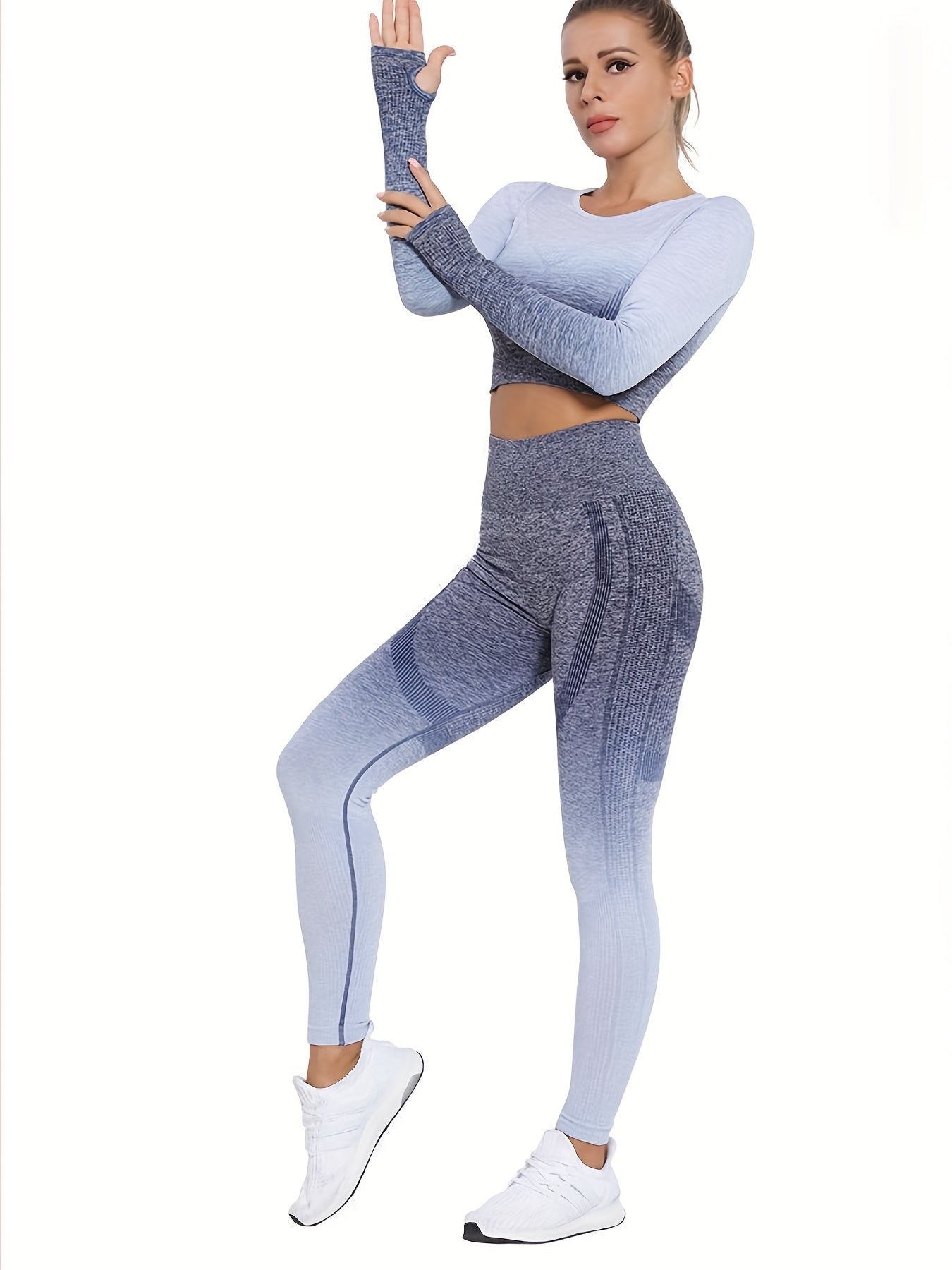 Gradient Long Sleeve Top & High Stretch Leggings Set