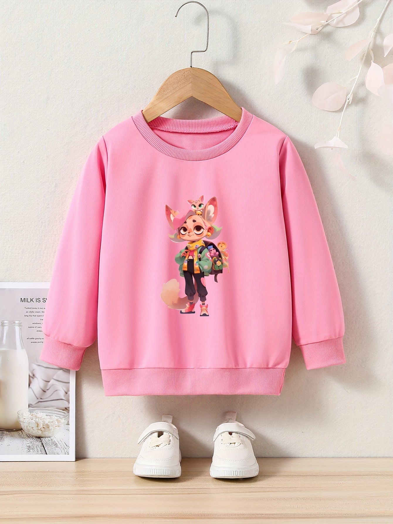 Cartoon Animal Print Girls Casual Pullover Sweatshirt Long Sleeve