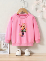 Cartoon Animal Print Girls Casual Pullover Sweatshirt Long Sleeve