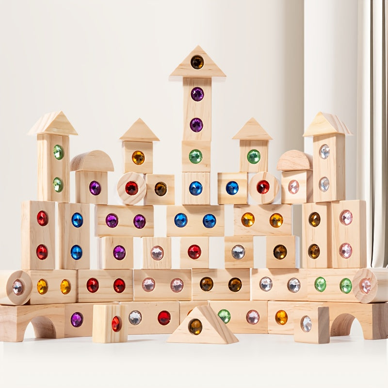 Colorful Gemstone Wooden Building Blocks Toy for Kids