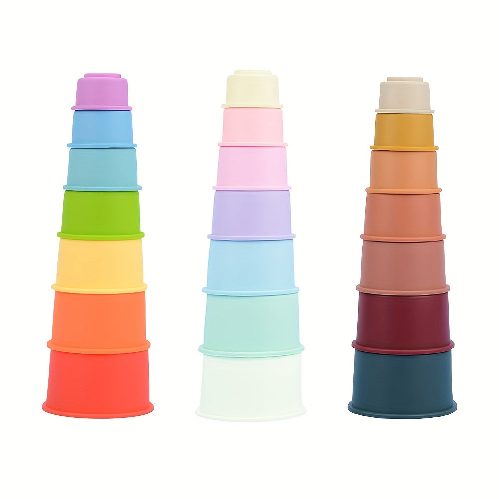 Rainbow Silicone Stacking Cups Educational Bath & Water Play Set