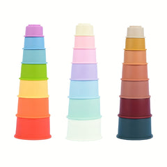 Rainbow Silicone Stacking Cups Educational Bath & Water Play Set