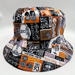 Letter Graffiti Print Bucket Hat Vintage Reversible Sunscreen Fisherman Cap