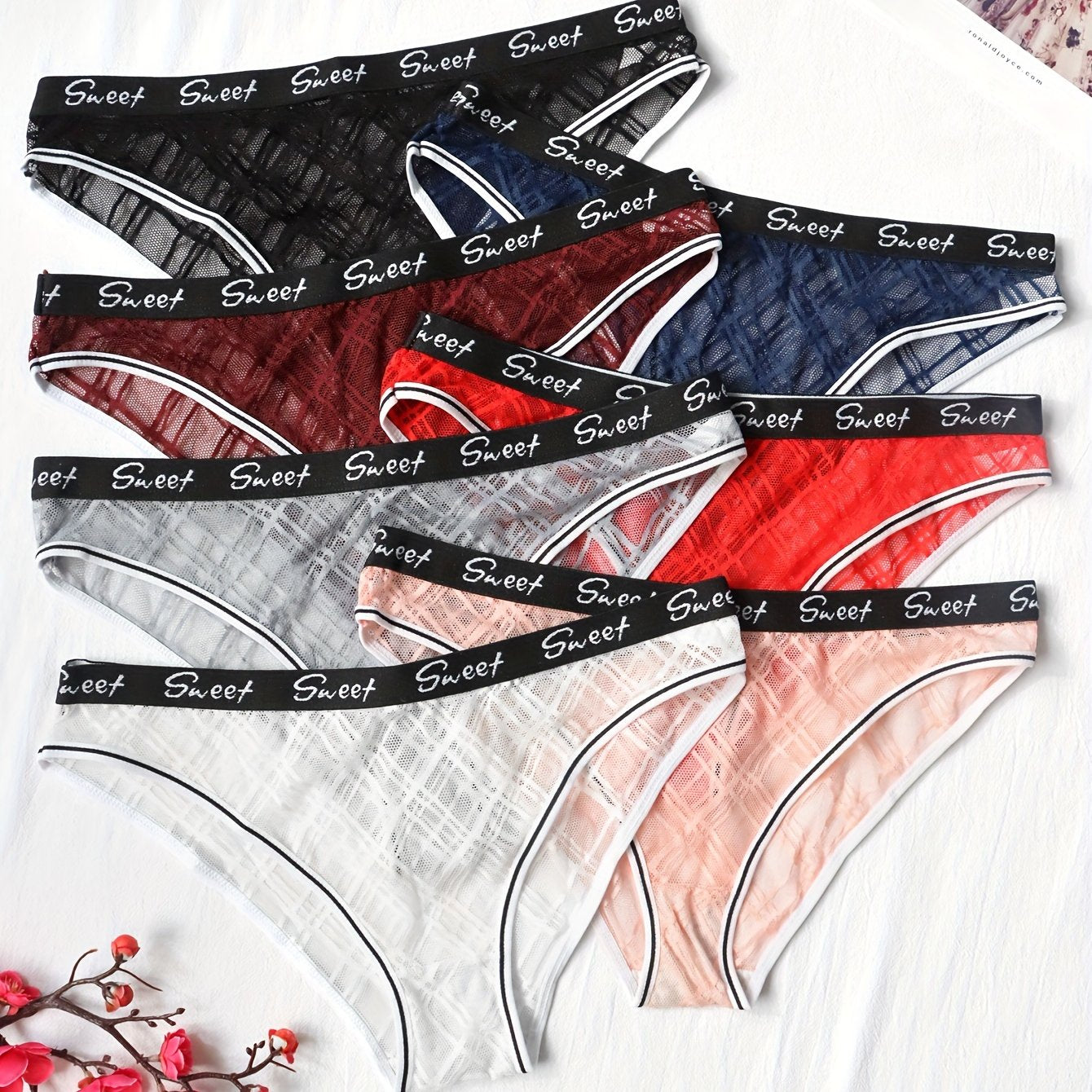 7pcs Plaid Lace Briefs Stretchy Intimates Panties Women's Lingerie
