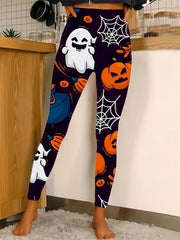 Spider Pumpkin Print Yoga Leggings High Waist Workout Pants
