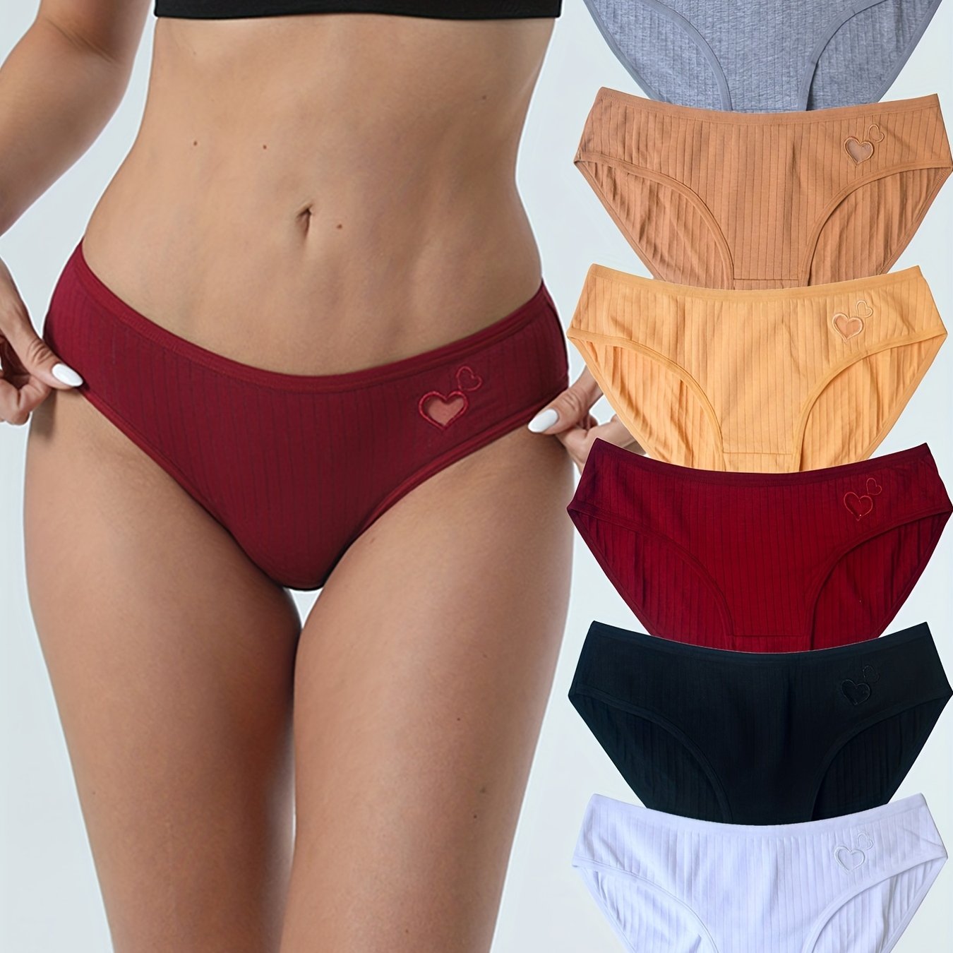 6pcs Heart Embroidery Briefs Hollow Out Intimates Panties