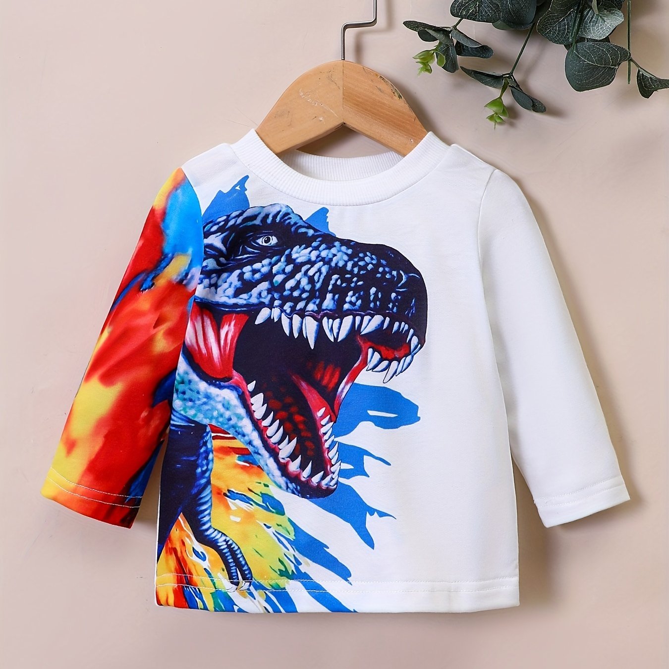 Baby Dinosaur Print T-shirt Long Sleeve Sweatshirt Top