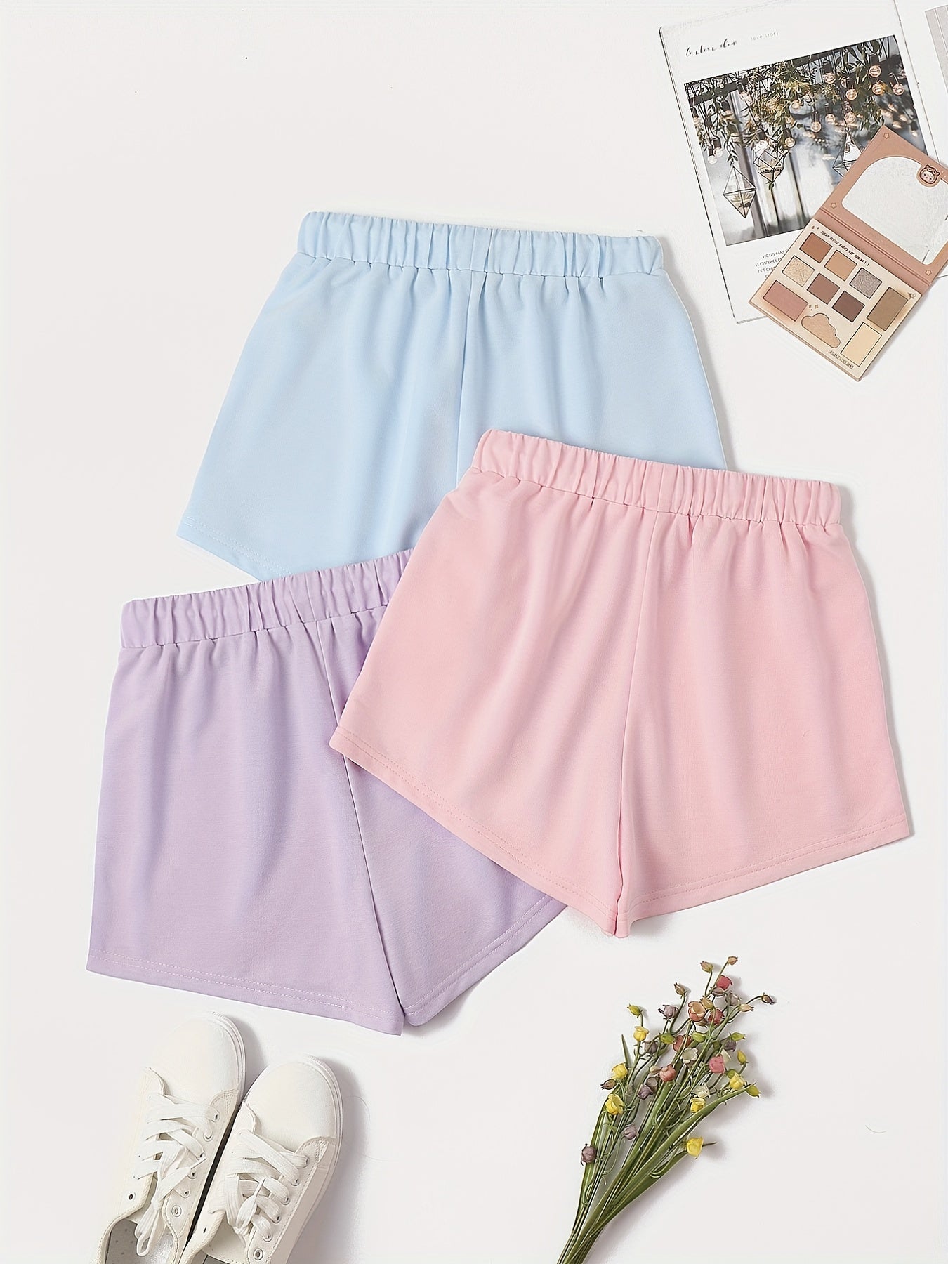 3 Pack Plus Size Casual Pajama Shorts Women's Plus Solid Plain Elastic
