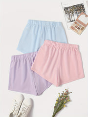 3 Pack Plus Size Casual Pajama Shorts Women's Plus Solid Plain Elastic
