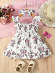 Baby Girls Butterfly Print Sleeveless Dress & Bow Headband Set