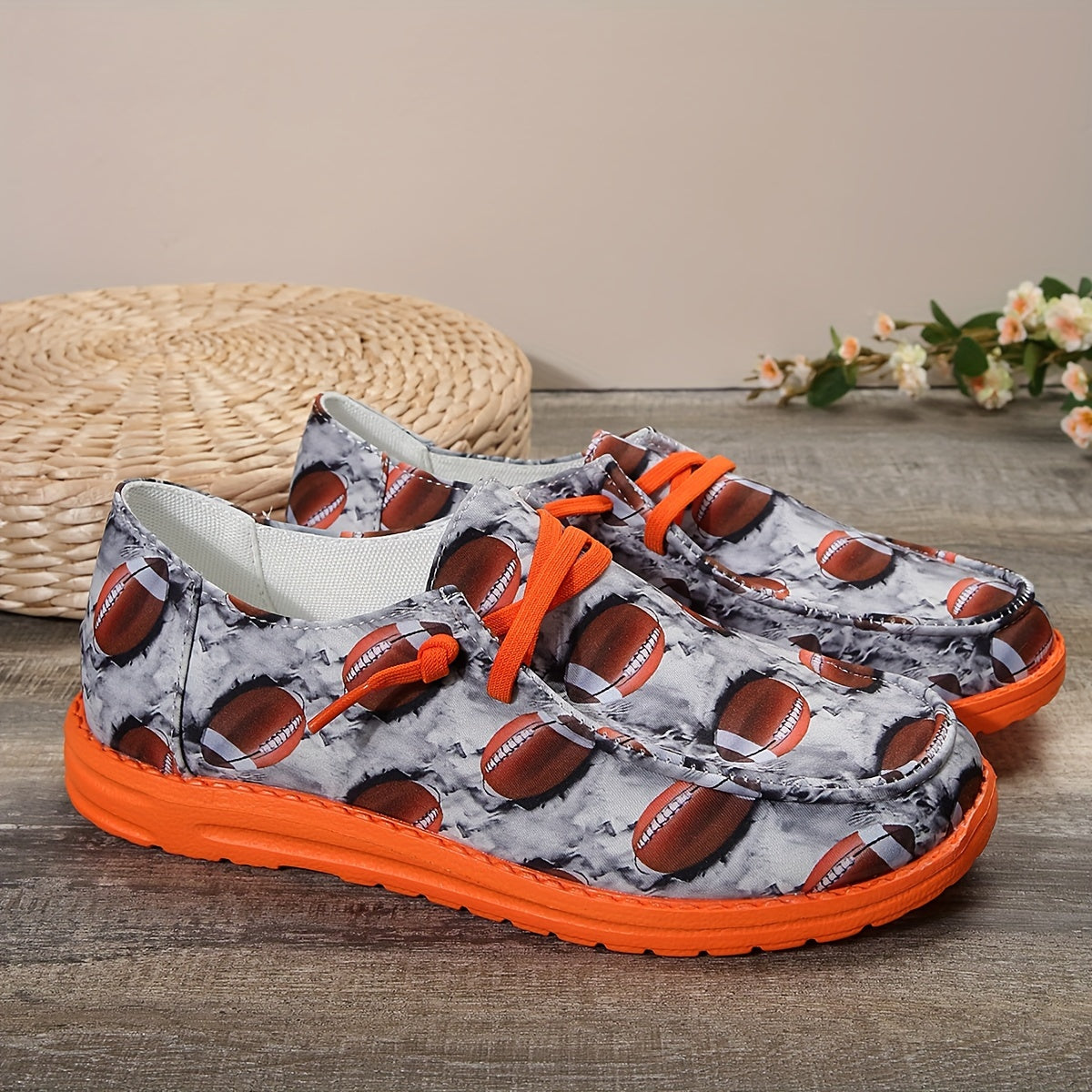 Personality Rugby Print Flat Shoes Women's Slip On Casual Shoes
