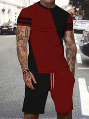 Men's Sportswear Set: Block T-shirt & Active Stretch Shorts