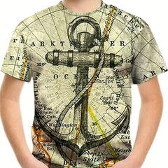 Vintage Anchor Graphic Tee for Boys - Breathable & Stretchy 3D Print Shirt